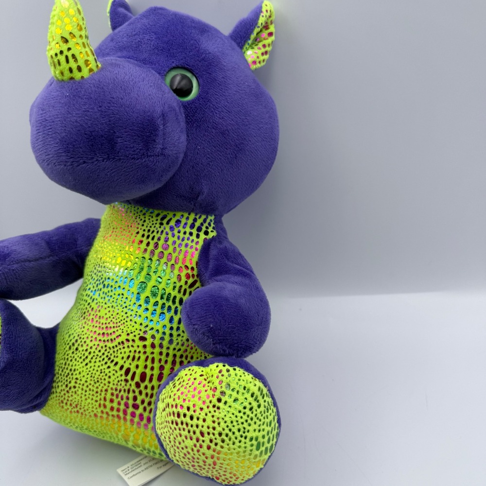 Purple Rhino Plush Toy Neon Green Holographic Scales 10 Inch 3GJUMMIX56 - Picture 2 of 7